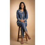 Blue Denim Top-Dhoti Set