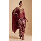 TARINI — Maroon Zardosi Kaftan & Banarasi Draped Skirt Set — thumbnail 1