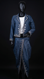 Blue Denim Jacket-Dhoti and Crop top Set