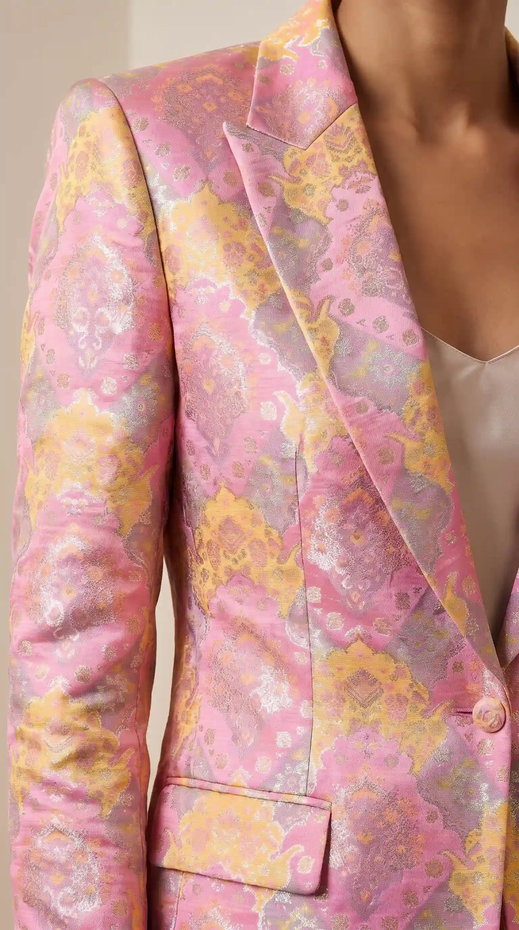 RANGKAT — Rose Pink Banarasi Silk Brocade Blazer