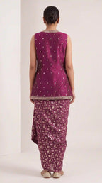 AVIRA — Plum Mirror Work Koti & Brocade Draped Skirt Set — thumbnail 3