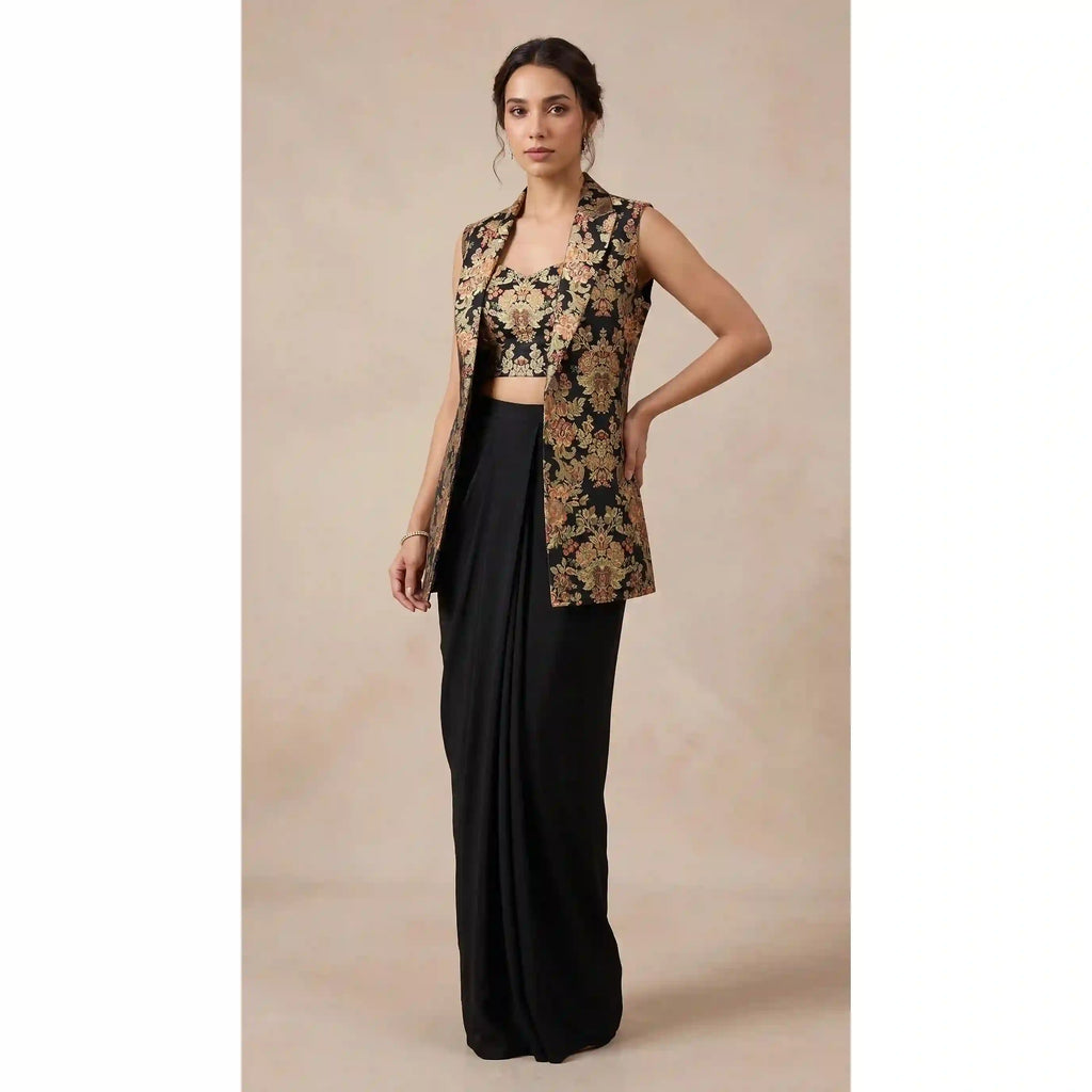 PANNA - Blouse-Draped Skirt and Jacket Set