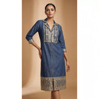 Blue Denim Mirror Work Dress featuring mirror work