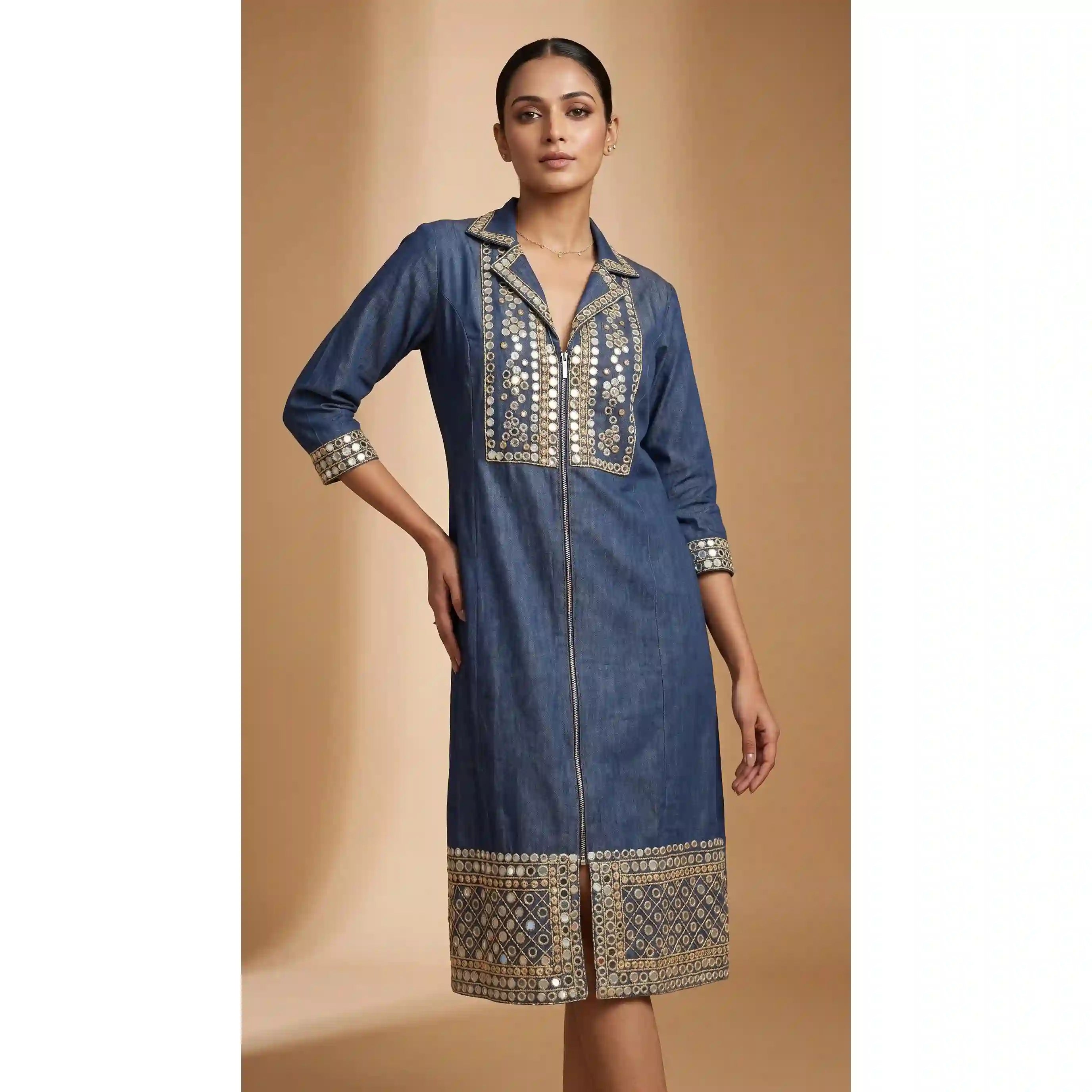Blue Denim Mirror Work Dress