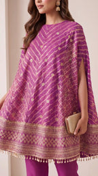 RANGIRA — Purple Bandhani Print Cape Top & Modal Silk Pant Set — thumbnail 2
