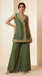 HEER - Ajrakh Modal Silk Zardosi Wrap Co-ord Set — thumbnail 3