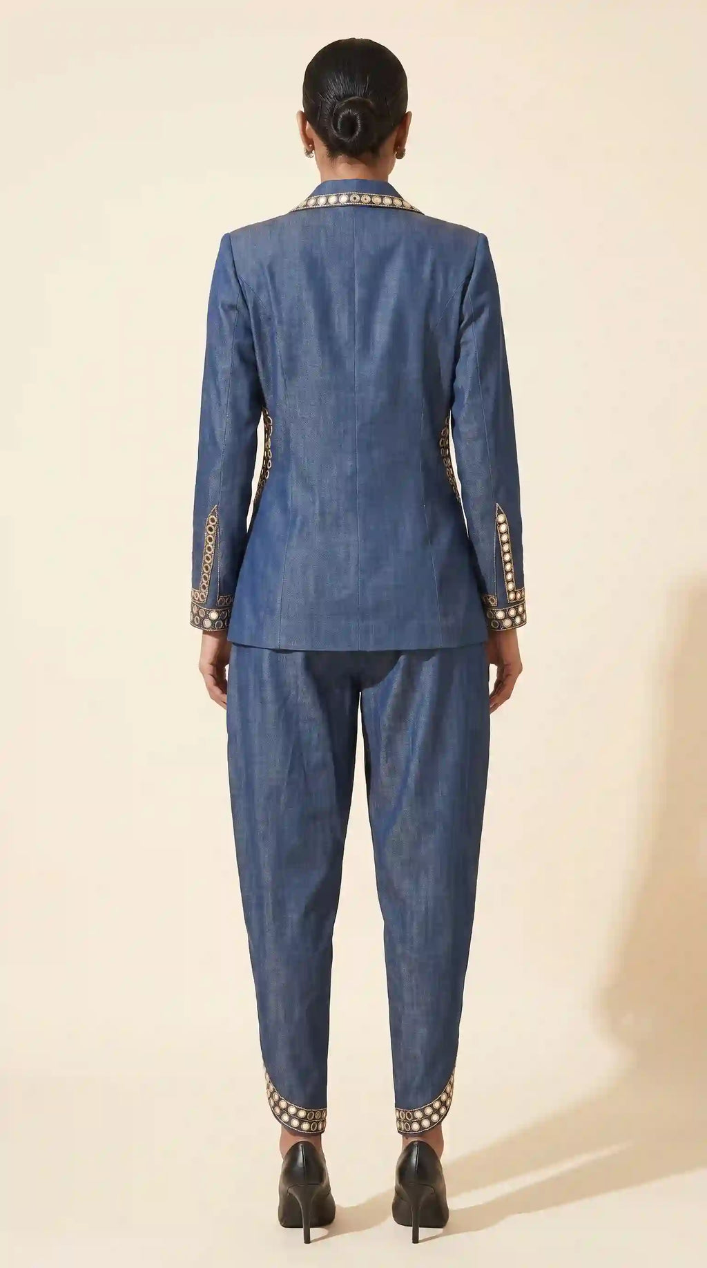 Blue Denim Mirror Work Top & Dhoti Set