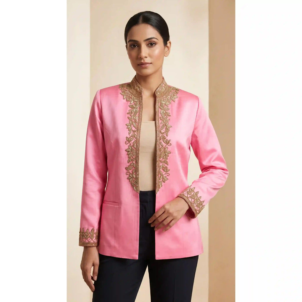 Pink Modal Silk Zardosi Work Blazer