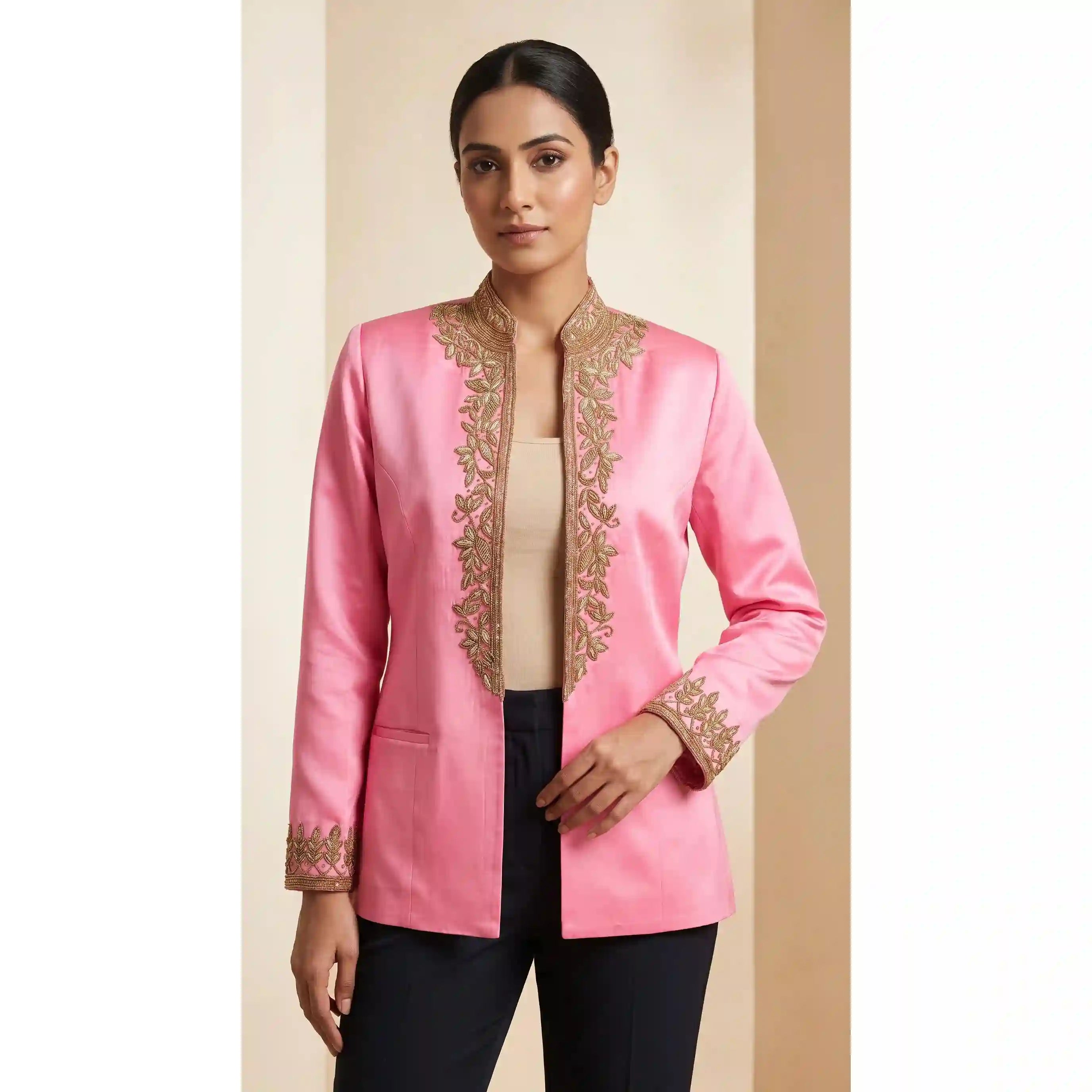 Pink Modal Silk Zardosi Work Blazer