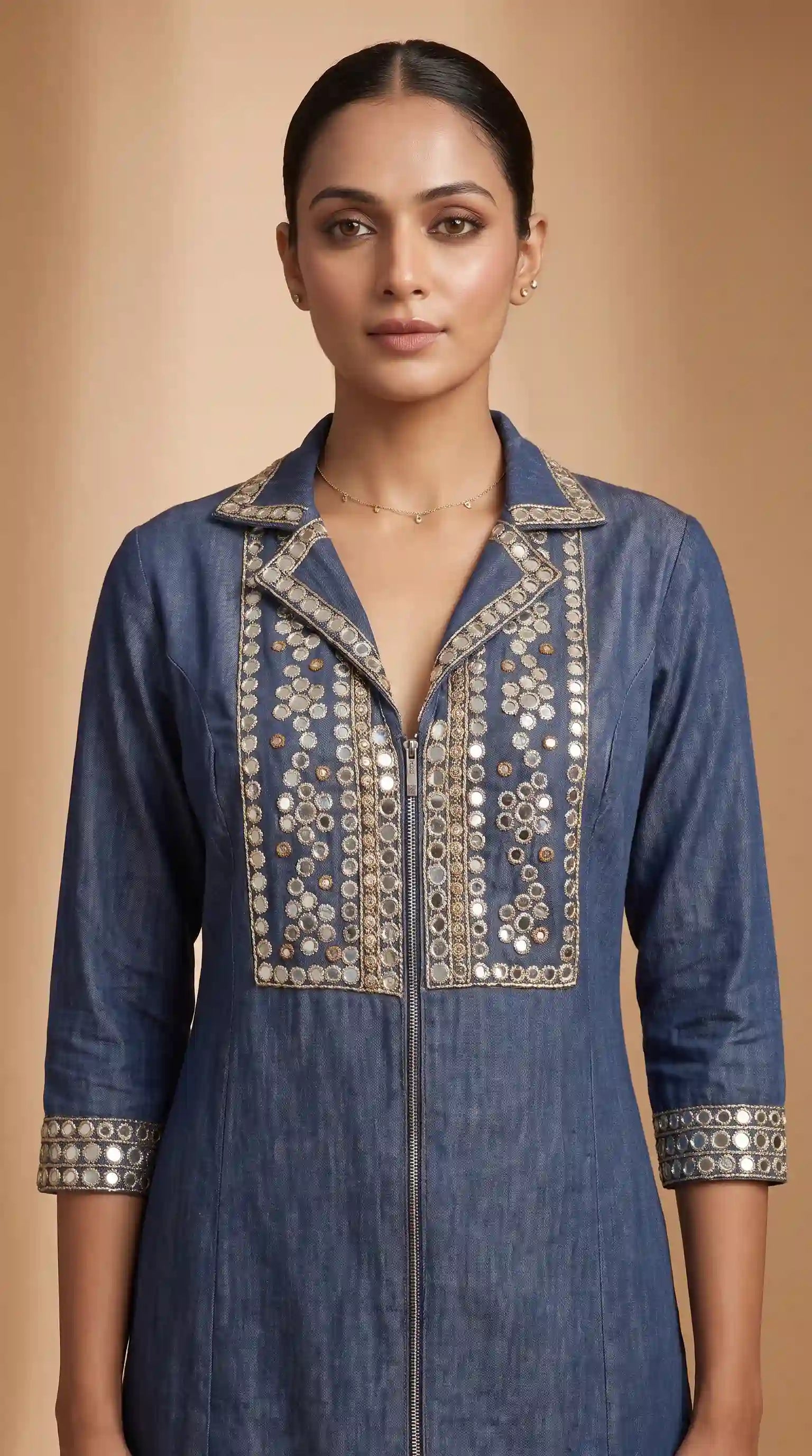 Blue Denim Mirror Work Dress
