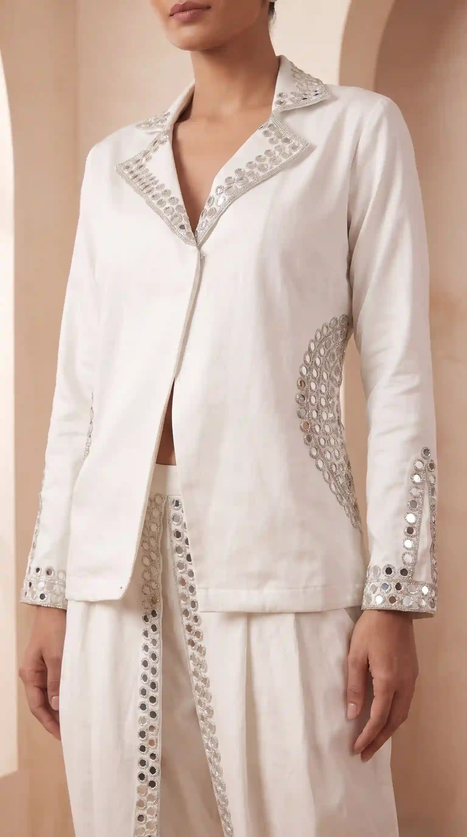White Denim Top-Dhoti Set
