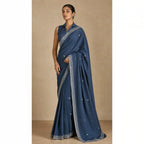 Denim Mirror Work Saree with Blouse