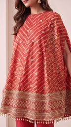 RANGIRA — Red Bandhani Print Cape Top & Modal Silk Pant Set — thumbnail 2