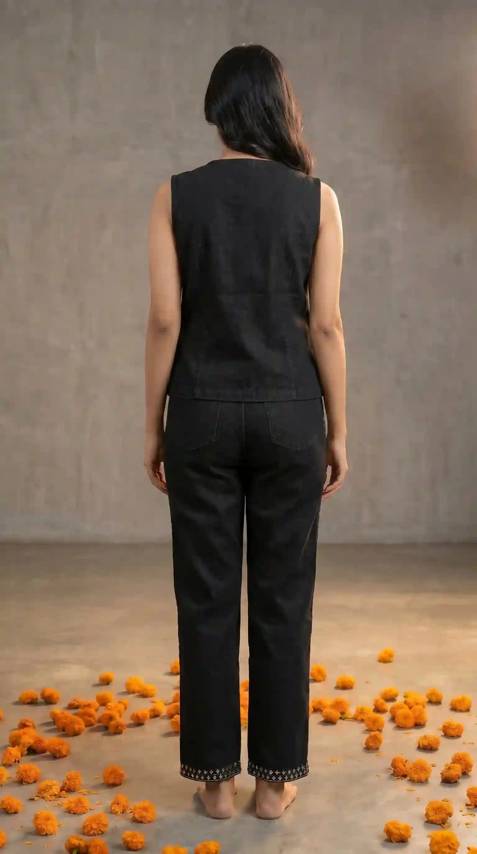 Black Denim Vest-Pant Set