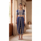 Blue Denim Crop top Dhoti Set