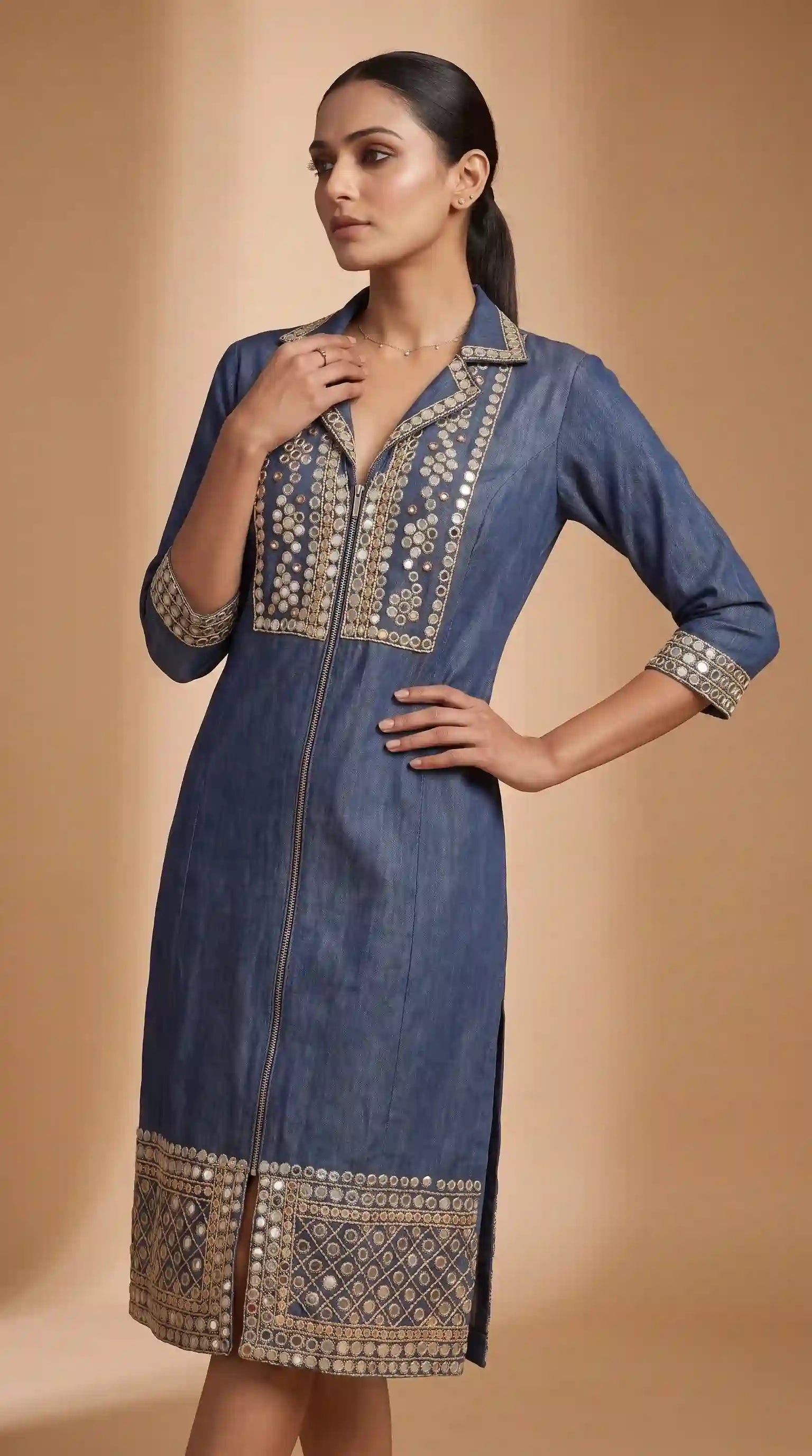 Blue Denim Mirror Work Dress