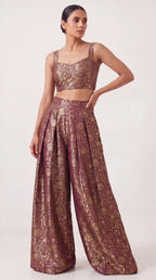 KANIRA — Plum Katan Silk Brocade Jacket, Crop Top & Pant Set — thumbnail 4