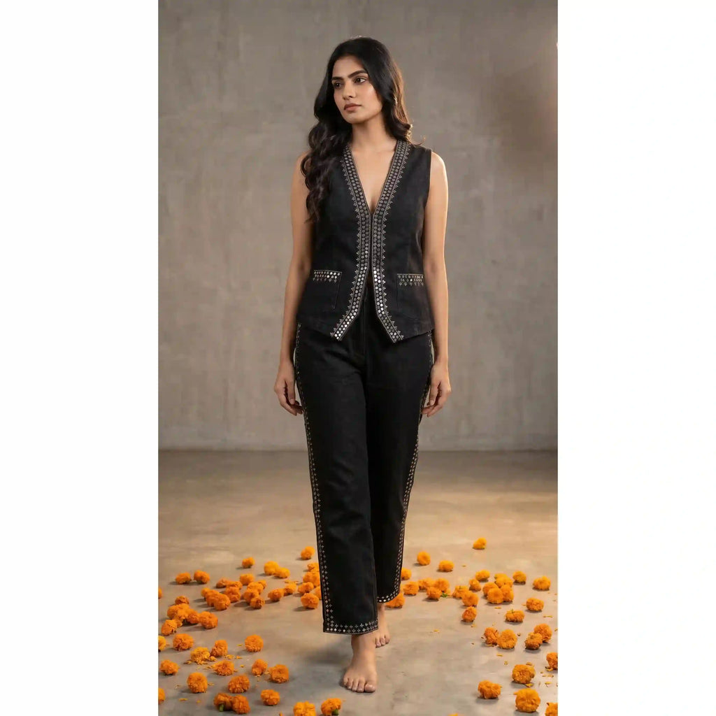Black Denim Vest-Pant Set