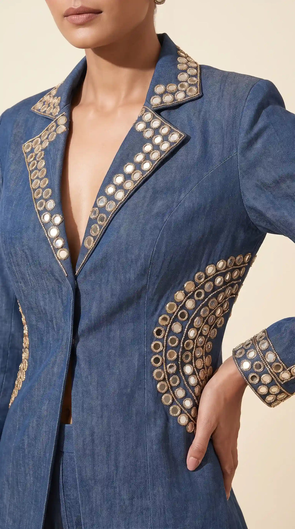 Blue Denim Mirror Work Top & Dhoti Set