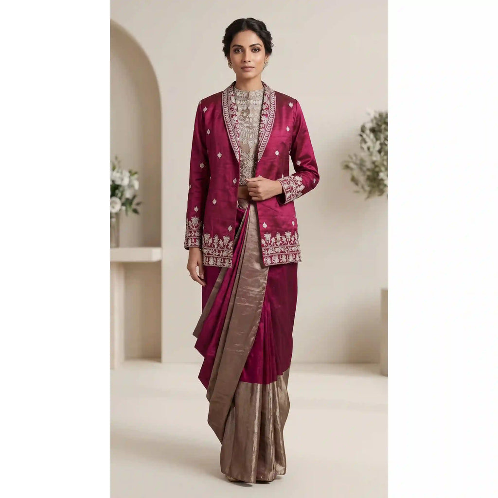 RANI - Blouse Draped Skirt and Blazer Set
