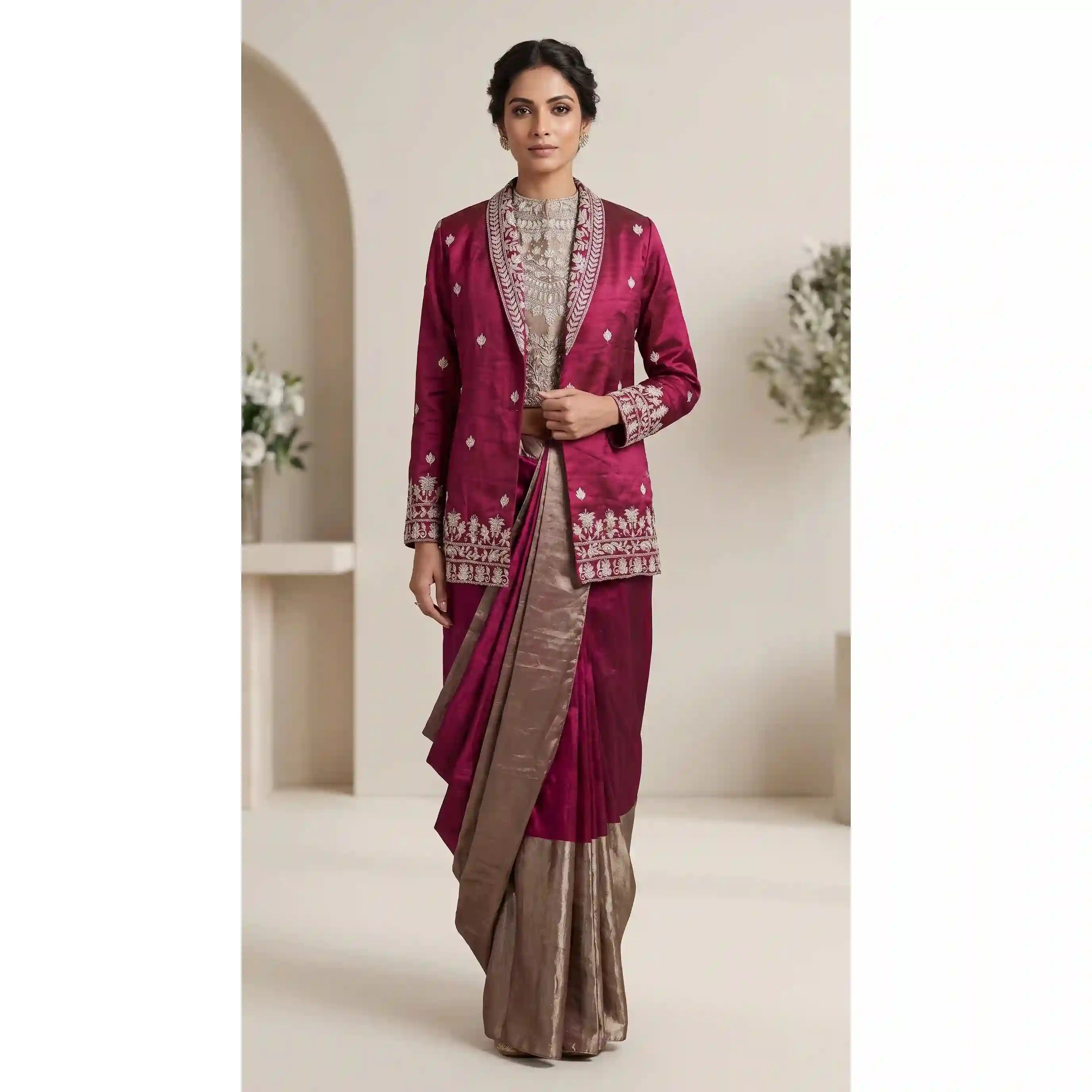 RANI - Blouse Draped Skirt and Blazer Set