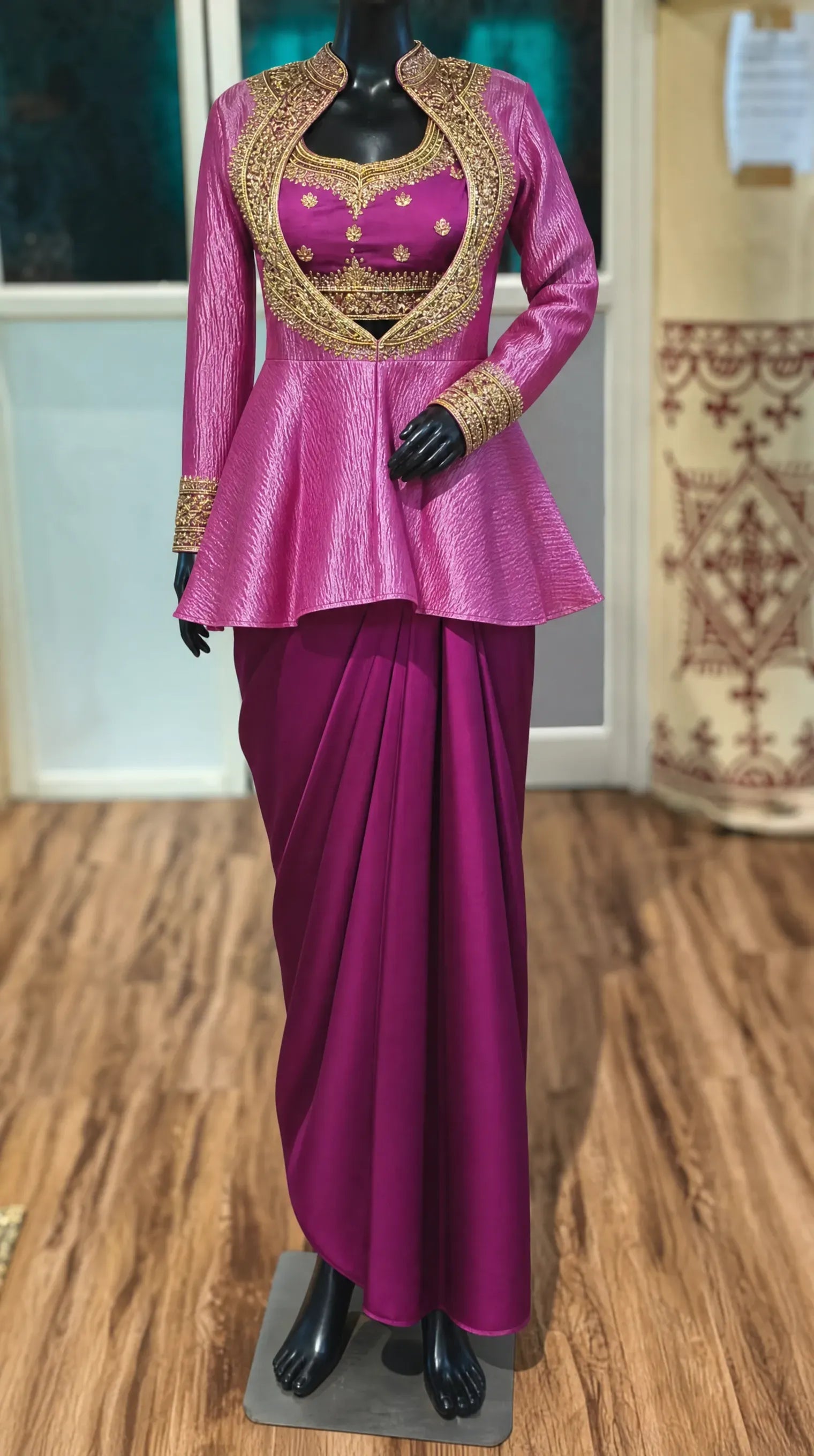 KAI - Blouse-Draped Skirt and Peplum Set