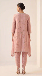 IRAAYA — Blush Pink Crushed Tissue Silk Kurta & Tulip Dhoti Set — thumbnail 4