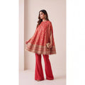 RANGIRA — Red Bandhani Print Cape Top & Modal Silk Pant Set