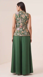 HARIT - Crepe Embroidered Jacket & Modal Silk Blouse-Palazzo Set — thumbnail 4