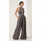 Black Ajrakh Modal Silk Jumpsuit with Mirror Work — thumbnail 1