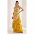 VEERA —Crepe Embroidered Asymmetrical Top & Draped Skirt Set