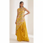 VEERA —Crepe Embroidered Asymmetrical Top & Draped Skirt Set