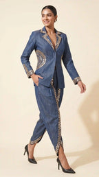 Blue Denim Mirror Work Top & Dhoti Set