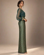 ZAARINI — Green Organza Shirt & Jamavar Brocade Skirt Set — thumbnail 4