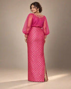 ZAARINI — Pink Organza Shirt & Jamavar Brocade Skirt Set — thumbnail 3
