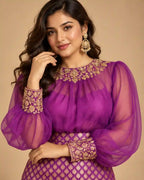 ZAARINI — Purple Organza Shirt & Jamavar Brocade Skirt Set — thumbnail 2