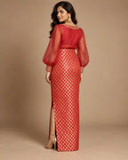 ZAARINI — Red Organza Shirt & Jamavar Brocade Skirt Set — thumbnail 3
