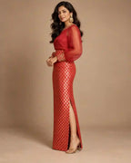 ZAARINI — Red Organza Shirt & Jamavar Brocade Skirt Set — thumbnail 4