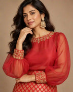ZAARINI — Red Organza Shirt & Jamavar Brocade Skirt Set — thumbnail 2