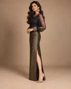 ZAARINI — Black Organza Shirt & Jamavar Brocade Skirt Set — thumbnail 3