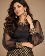 ZAARINI — Black Organza Shirt & Jamavar Brocade Skirt Set — thumbnail 2