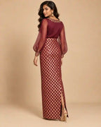 ZAARINI — Wine Organza Shirt & Jamavar Brocade Skirt Set — thumbnail 4
