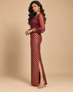 ZAARINI — Wine Organza Shirt & Jamavar Brocade Skirt Set — thumbnail 3