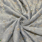 IRAAYA — Silver Grey Crushed Tissue Silk Kurta & Tulip Dhoti Set — thumbnail 5