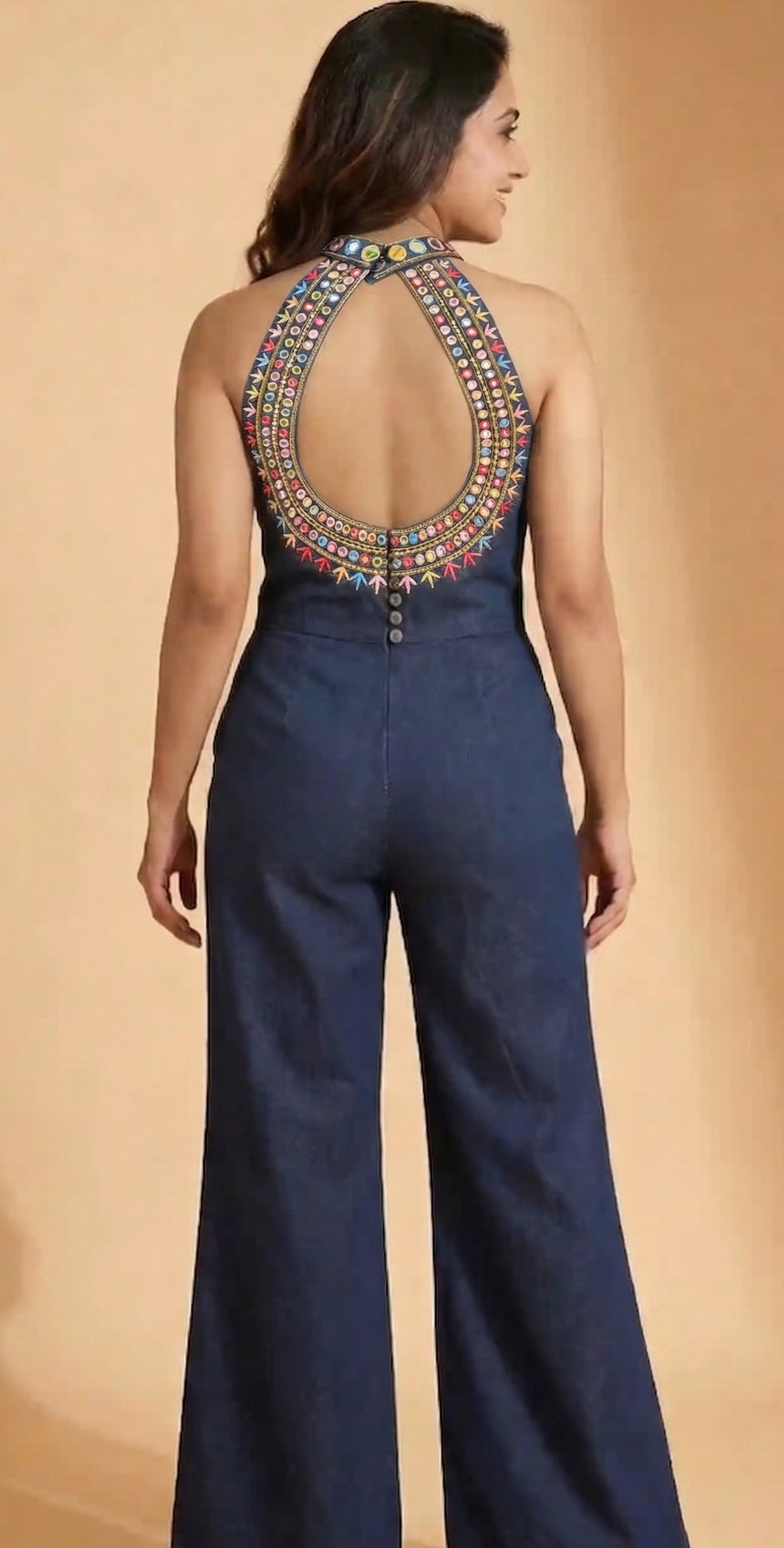 Blue Denim Jumpsuit with Mirror Work