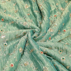 IRAAYA — Sage Green Crushed Tissue Silk Kurta & Tulip Dhoti Set — thumbnail 5