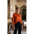 Orange Modal Silk Zardosi Work Shirt