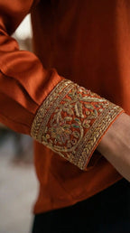 Orange Modal Silk Zardosi Work Shirt