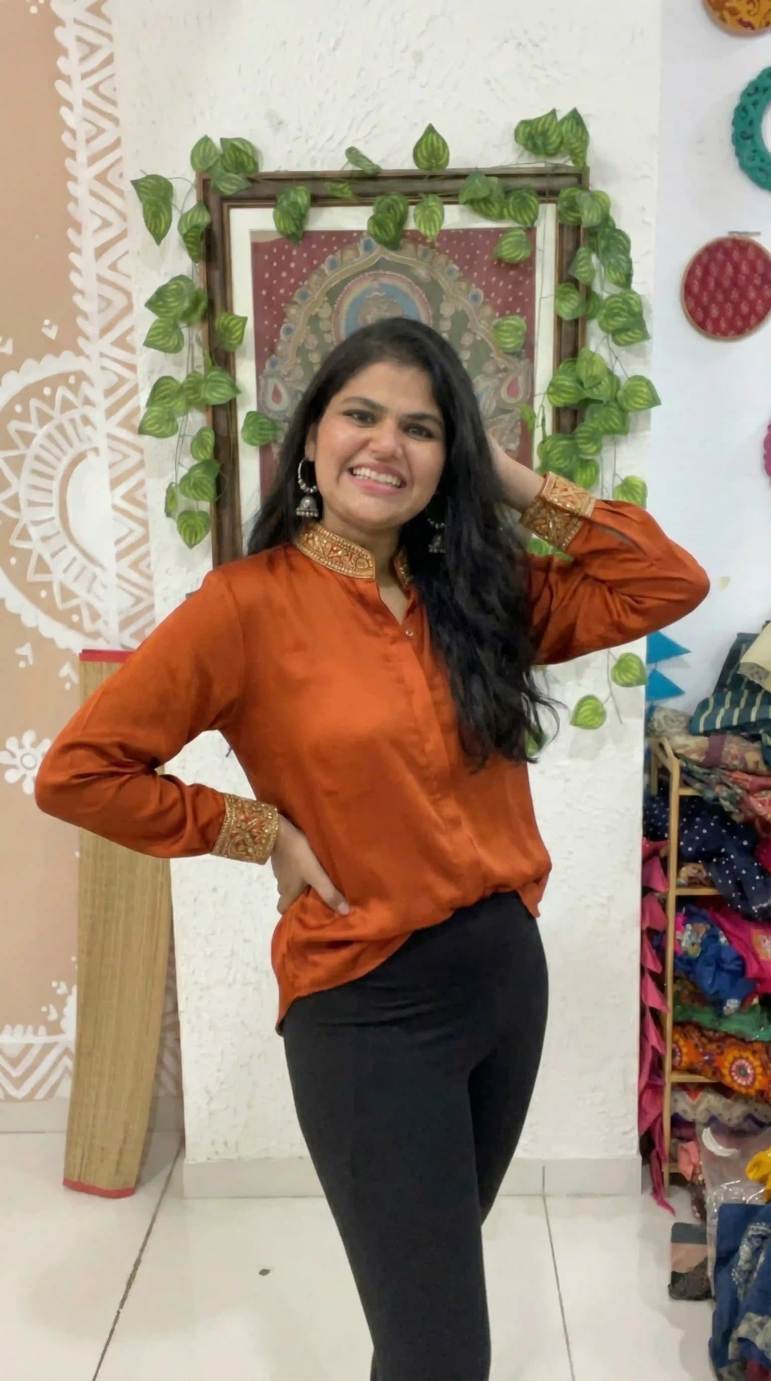 Orange Modal Silk Zardosi Work Shirt