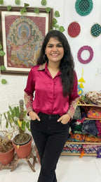 Pink Modal Silk Zardosi Work Shirt